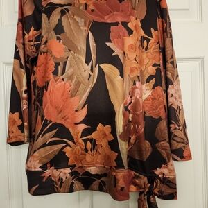 Chico's Black and Orange Floral Blouse